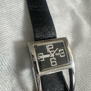 D&G Silver and Black Watch with Leather Strap